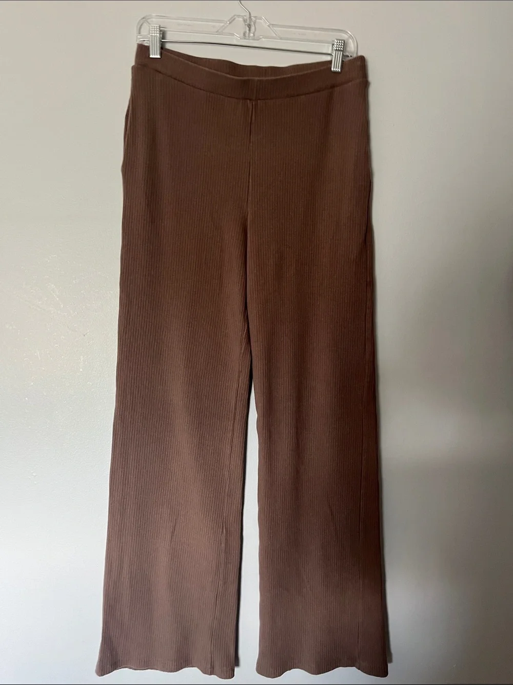 Ribbed Wide-Leg Pants in Chocolate Brown